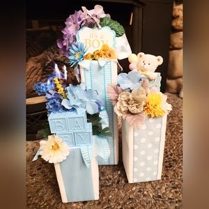 Handcrafted decorative wooden blocks/centerpieces.